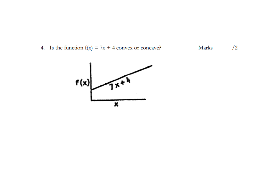  4. Is the function f(x) = 7x + 4 convex or
