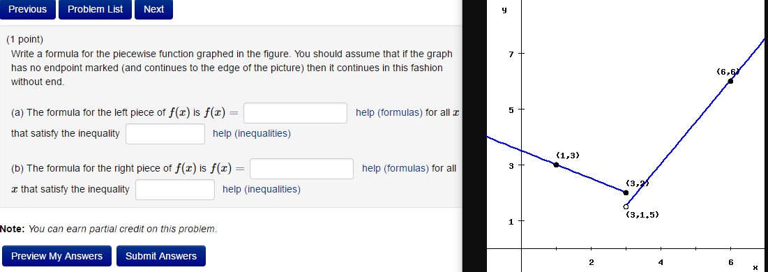  (1 point) Write a formula for the piecewise function graphed in