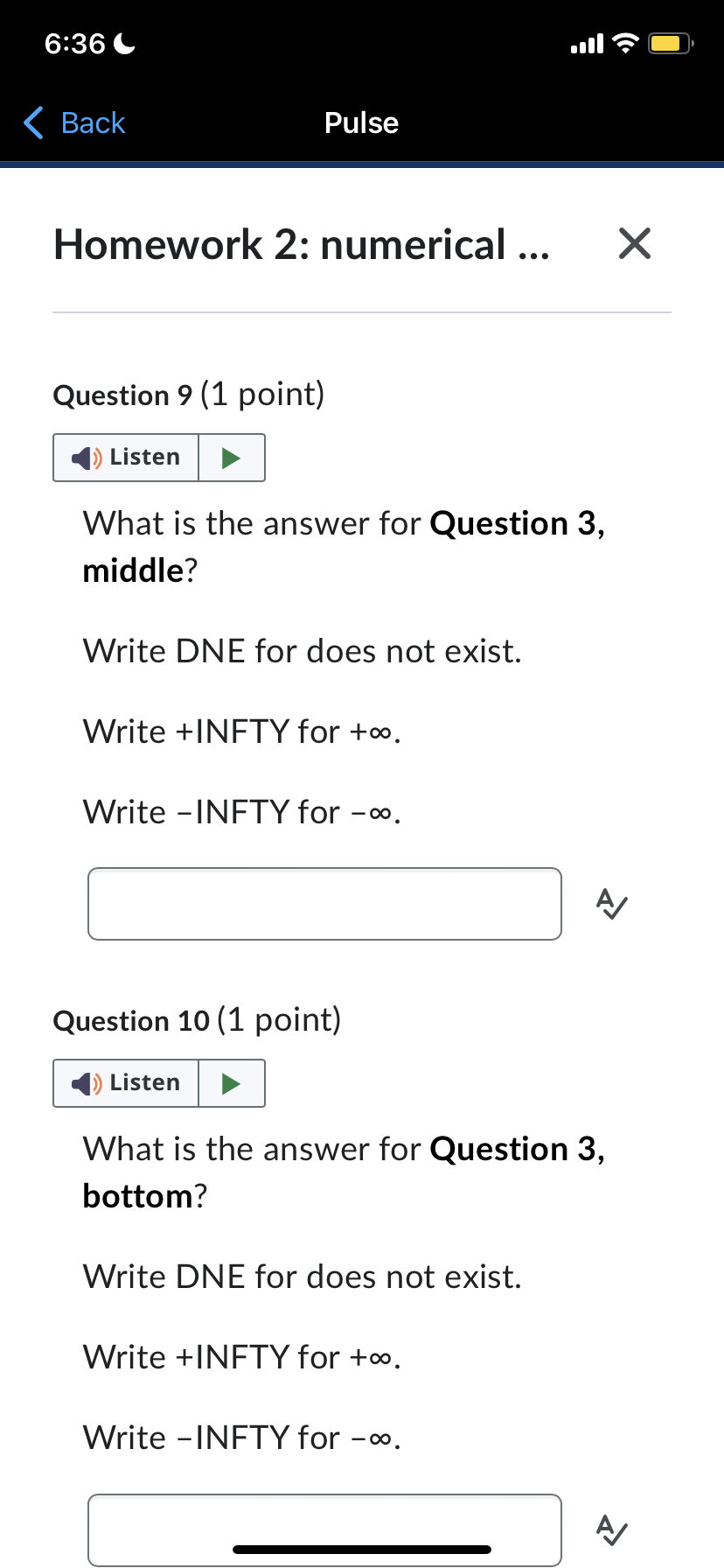 What is the answer for Question 1, top row, left? Write DNE