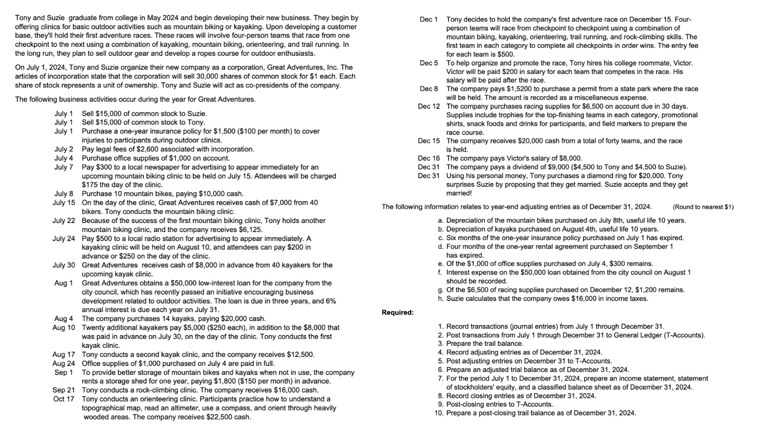  create a trial balance with the information given. 