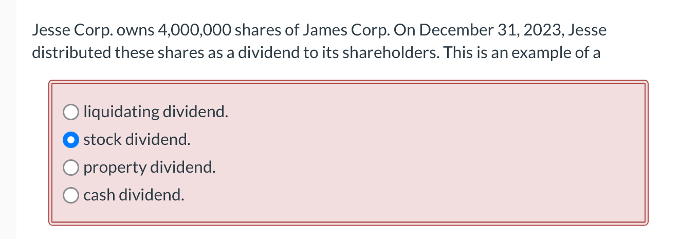  Jesse Corp. owns 4,000,000 shares of James Corp. On December 31,2023,