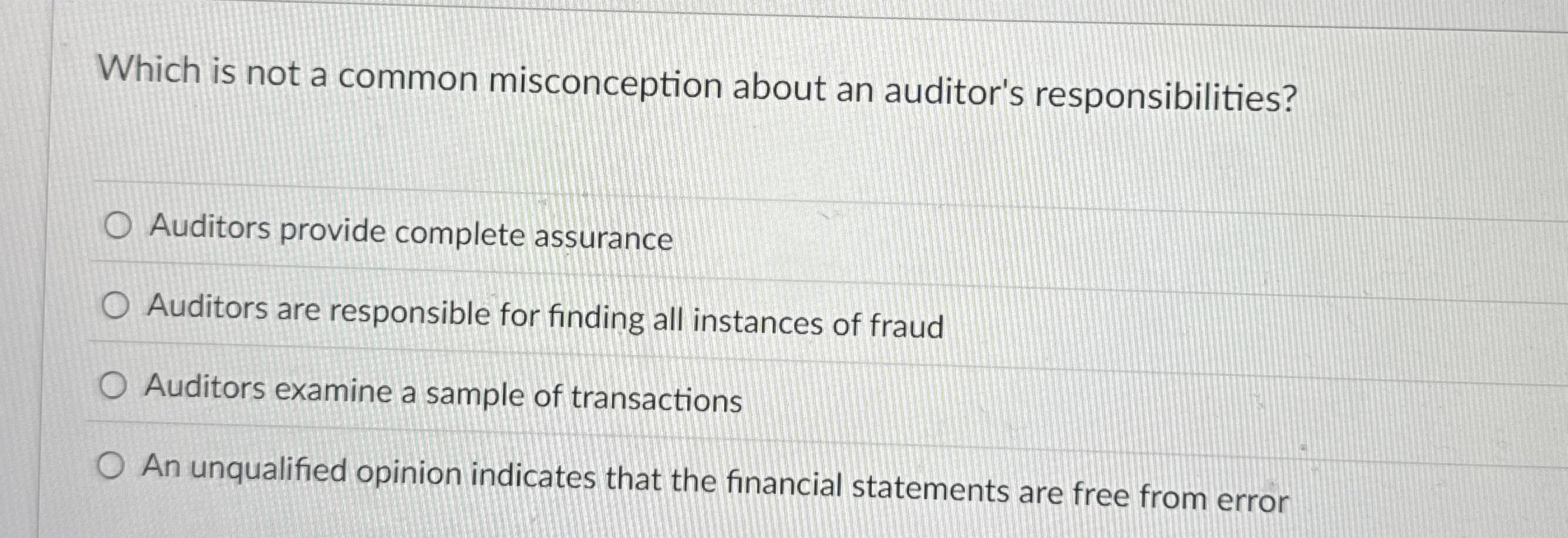  Which is not a common misconception about an auditor's responsibilities? Auditors