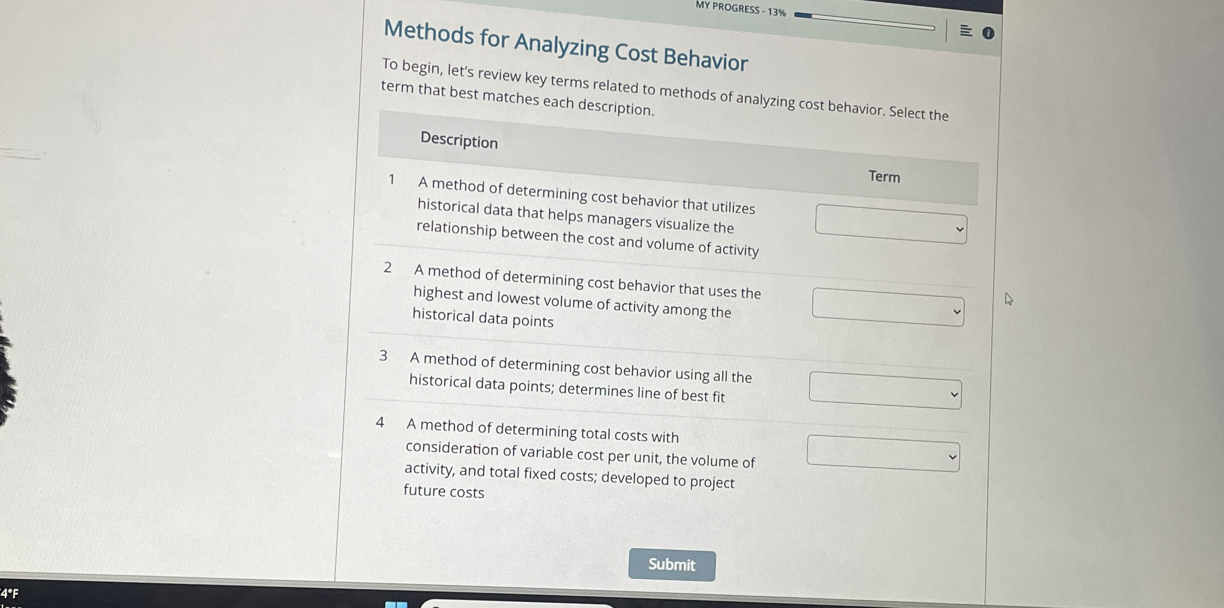  Methods for Analyzing Cost Behavior To begin, let's review key terms