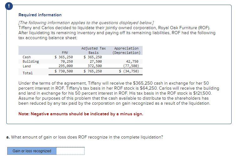  Required information [The following information applies to the questions displayed below.]