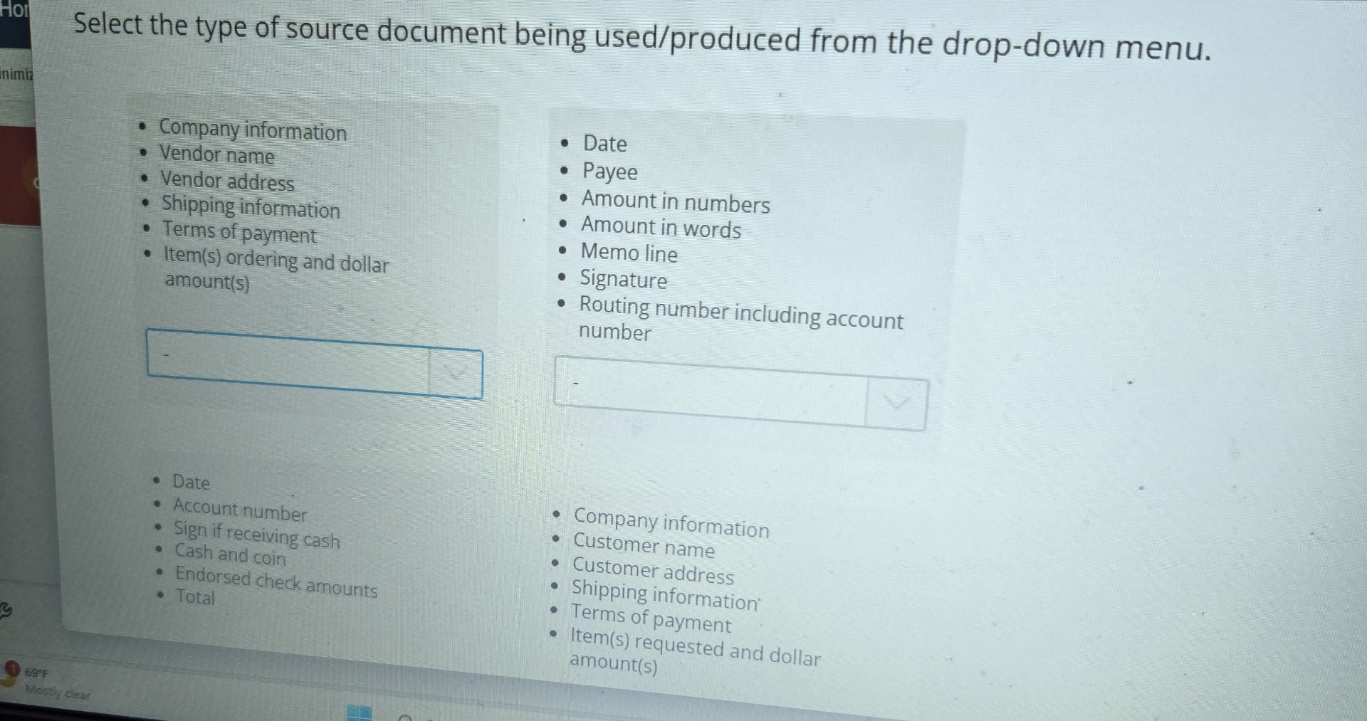  Select the type of source document being used/produced from the drop-down
