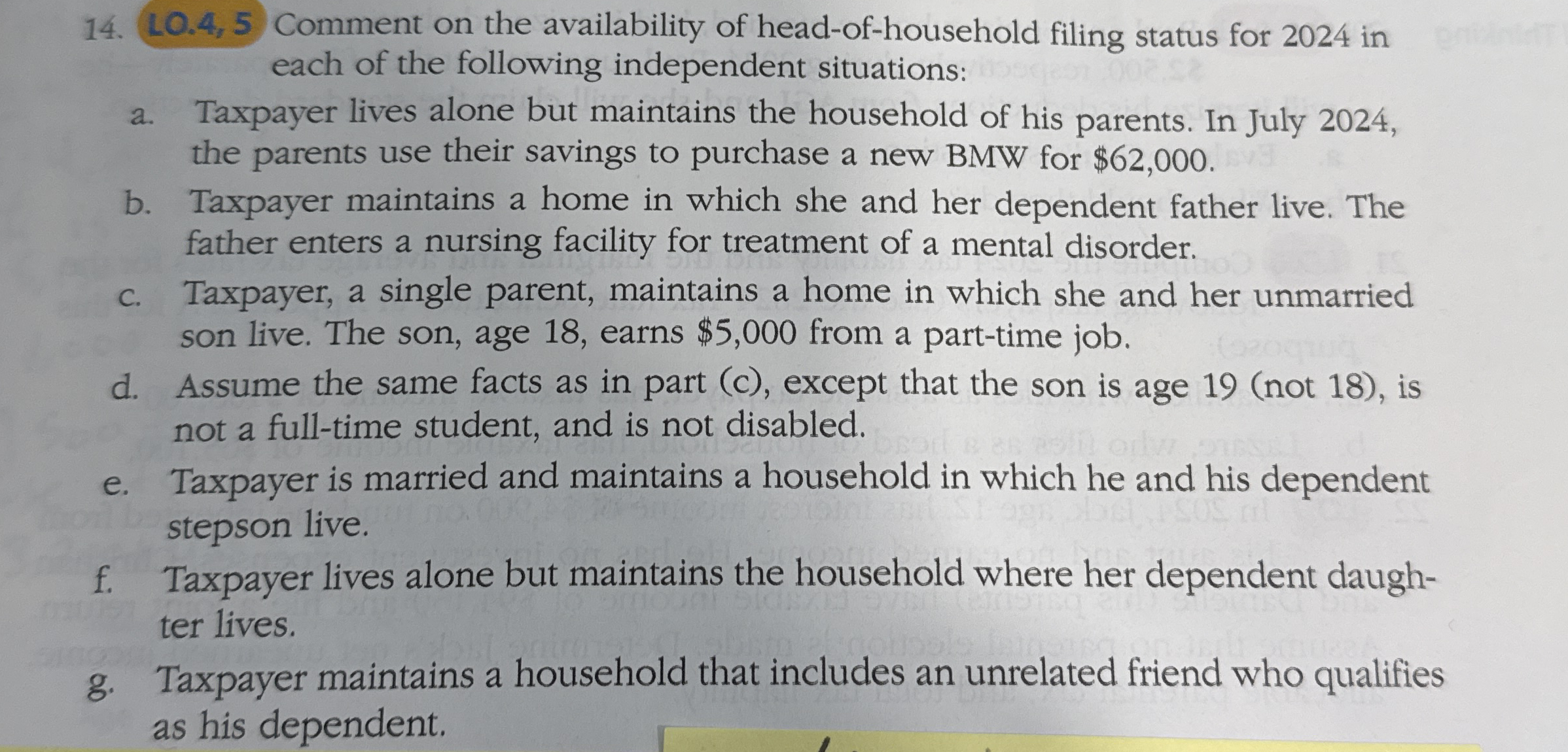 LO.4,5 Comment on the availability of head-of-household filing status for 2024