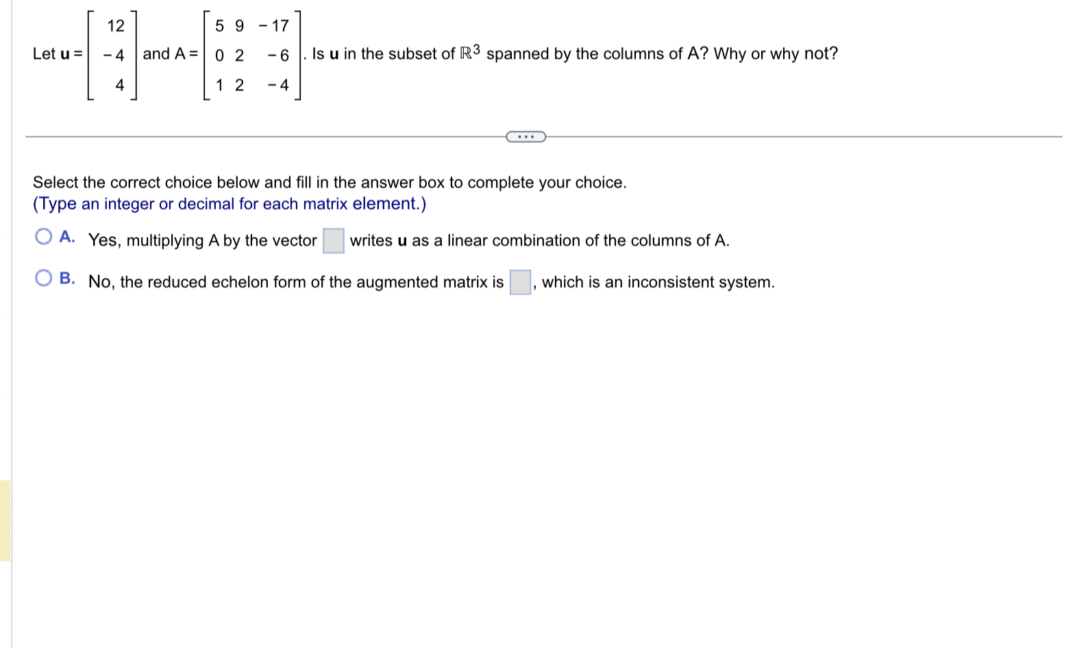 12 5 9 - 17 Let u = 4 and A: