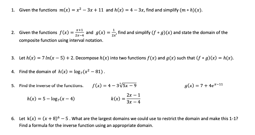 Given the functions m(x) = 3x + 11 and h(x) =
