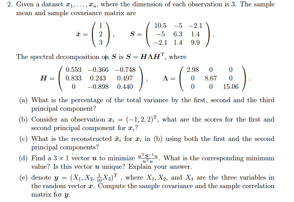  2. Given a dataset 331, . . . , mm where