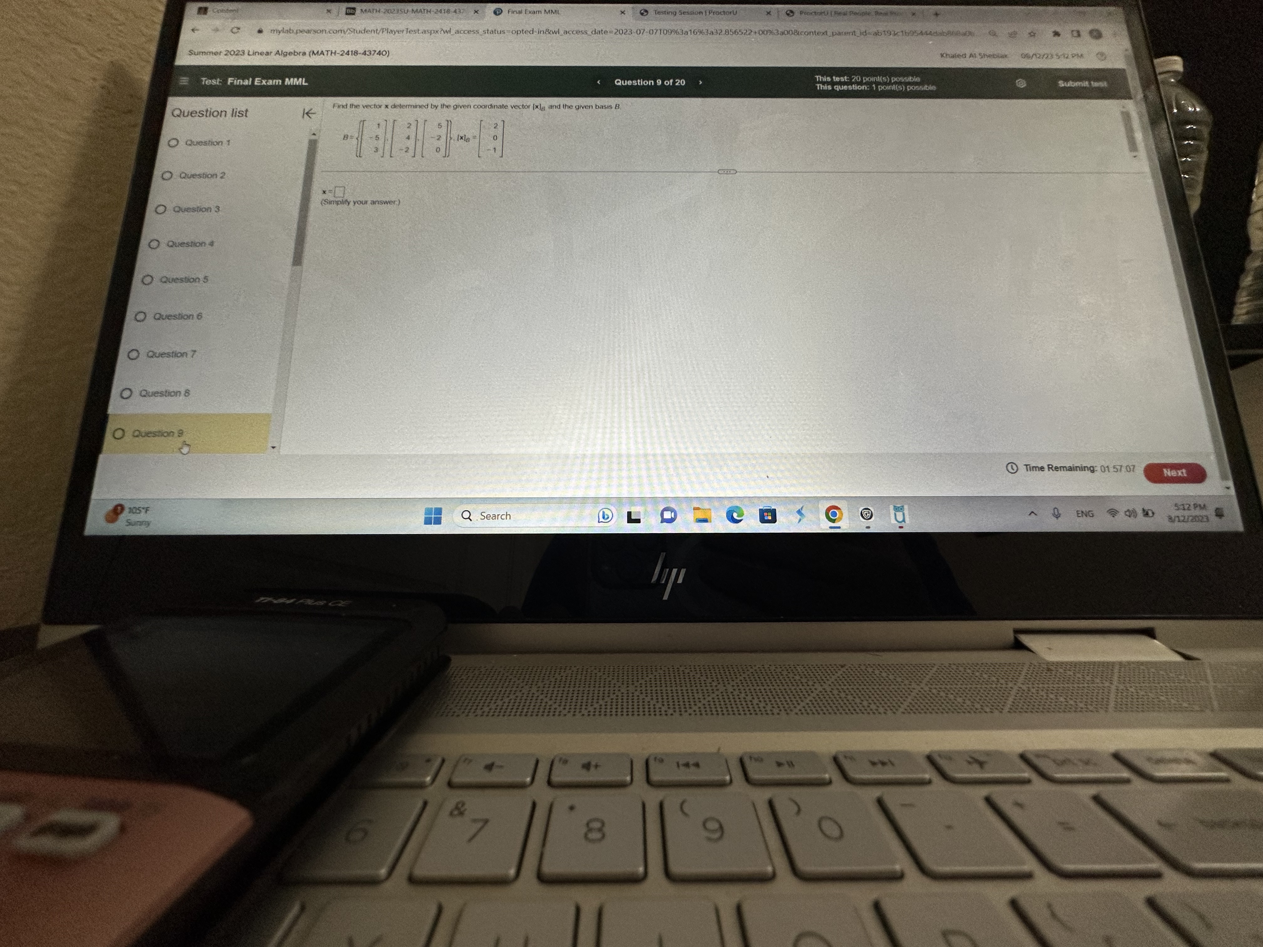 Final Exam MML Testing Session | ProctorU C . mylab pears