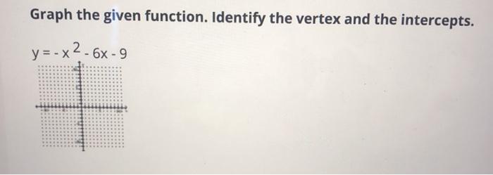  Graph the given function. Identify the vertex and the intercepts. y
