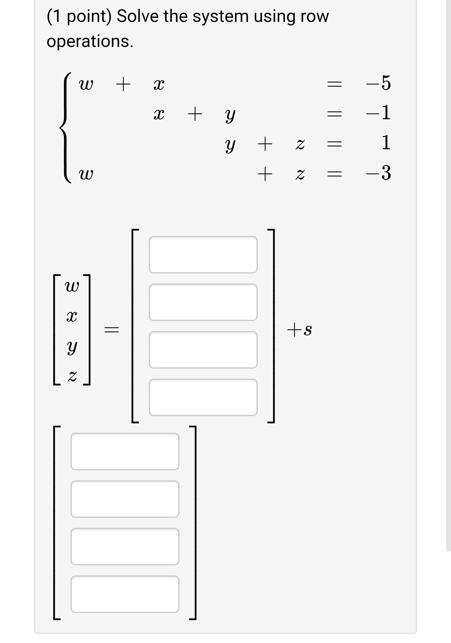 \f(1 point) Solve the system using row operations. 2x - 3y