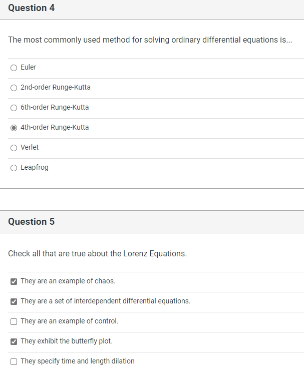 Question 4 The most commonly used method for solving ordinary differential