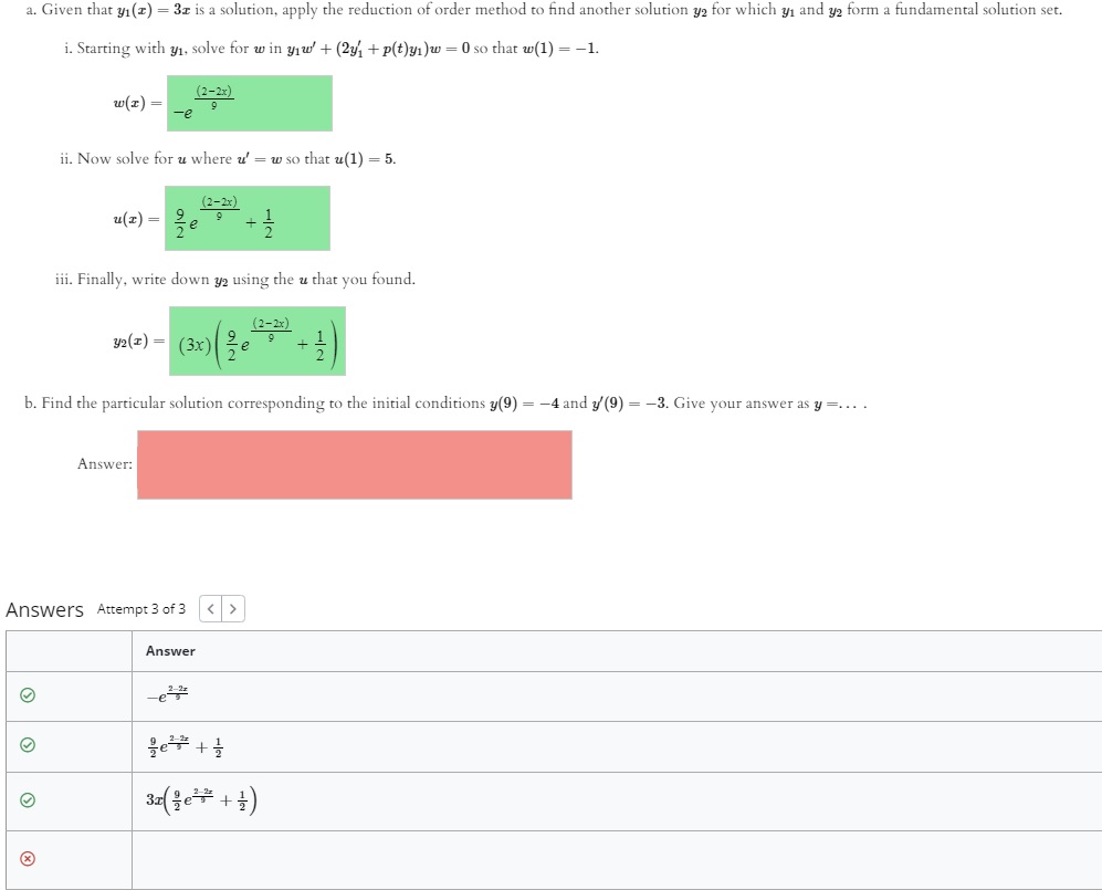 Please see attached image: a. Given that y1(x) = 3x is a