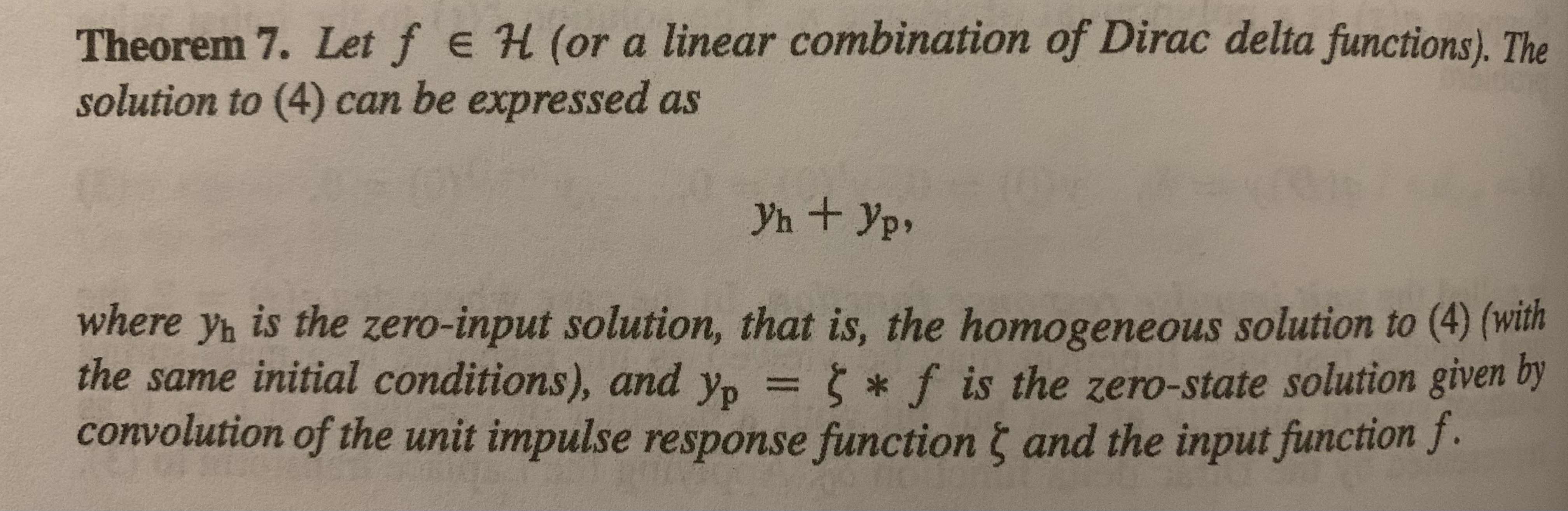 Dirac delta functions). The solution to (4) can be expressed as yh
