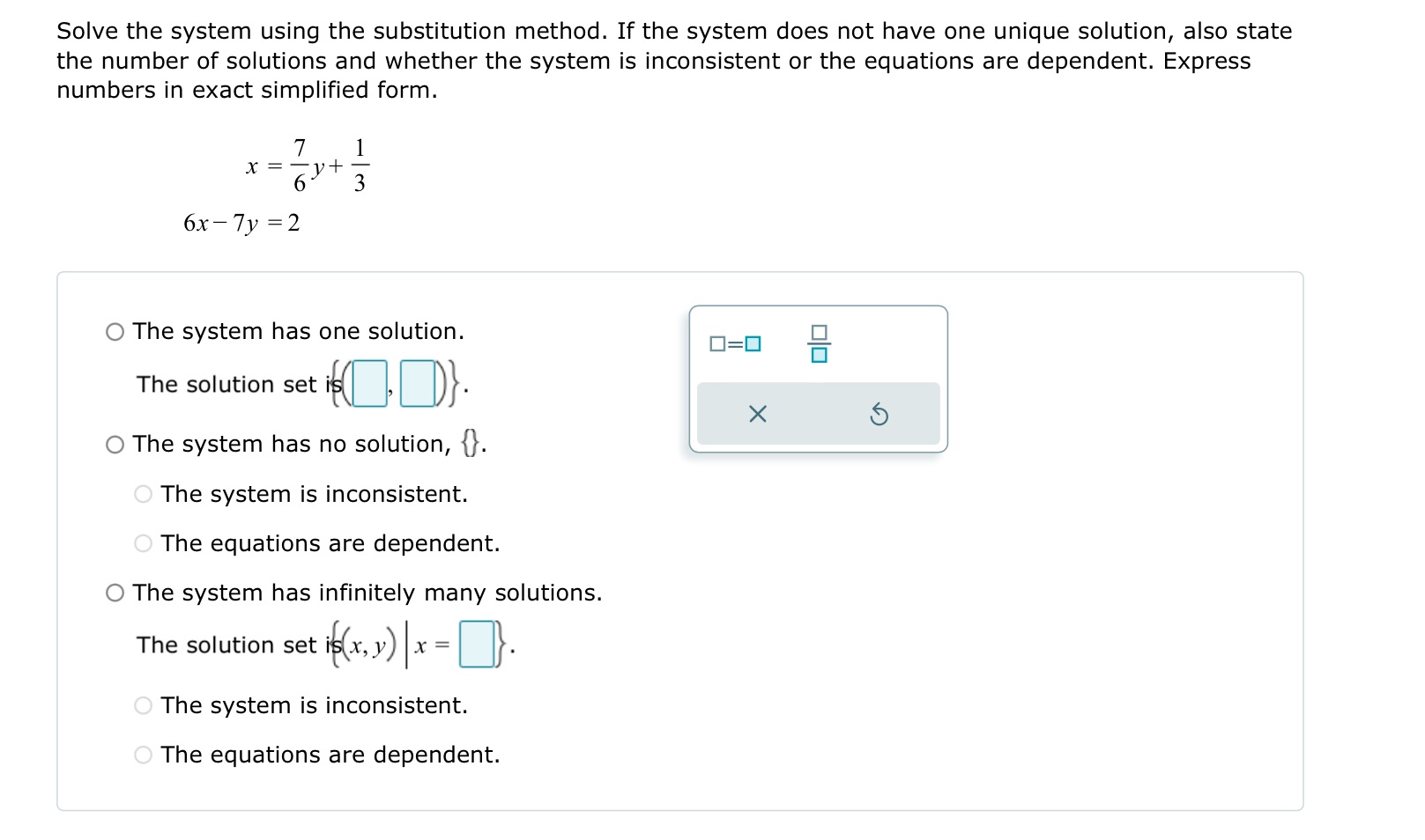 Help Solve the system using the substitution method. If the system does