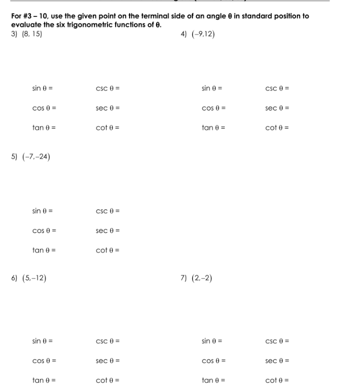 For #3 - 10, use the given point on the terminal