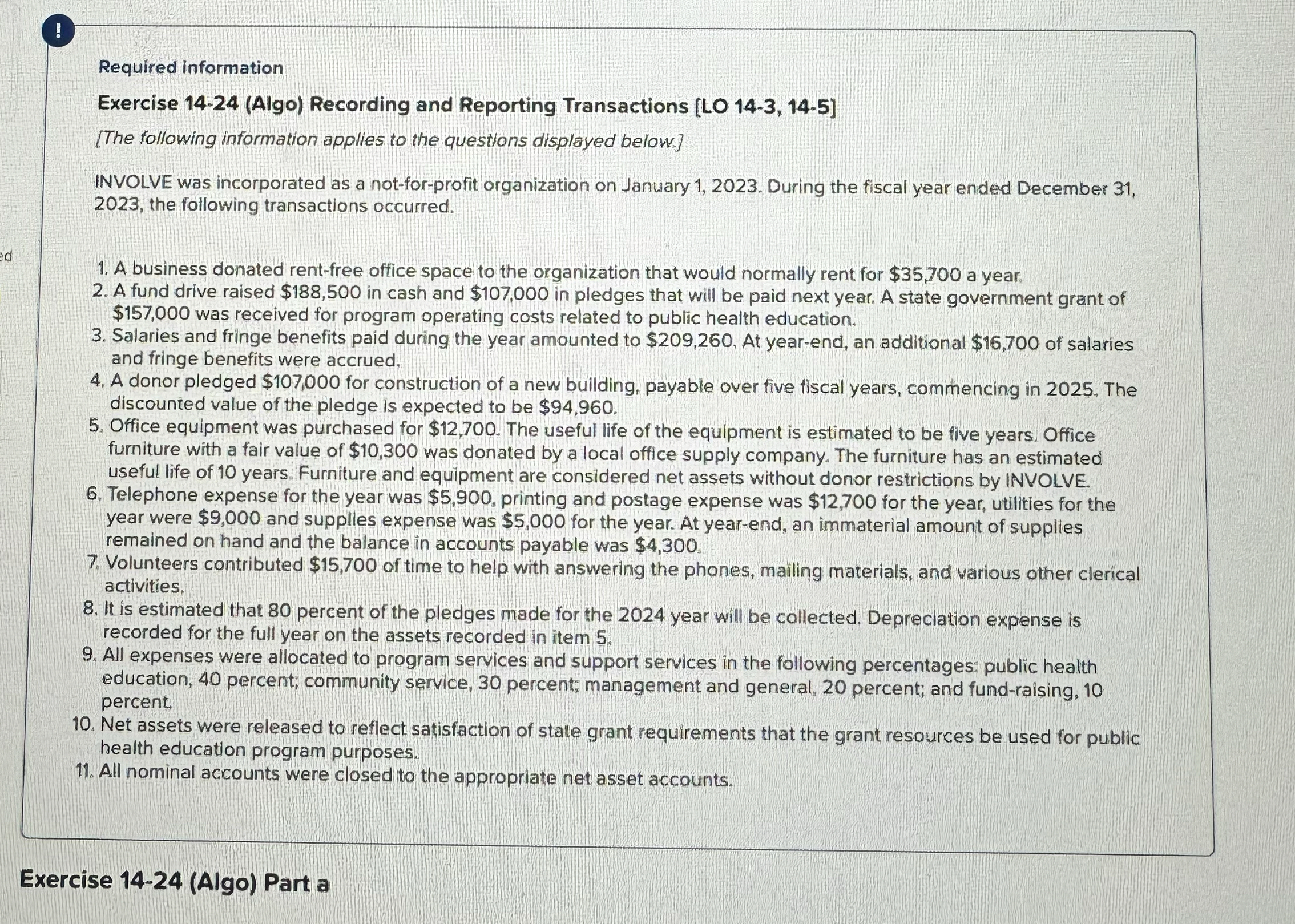  Required information Exercise 14-24(Algo) Recording and Reporting Transactions [LO 14-3,14-5] [The
