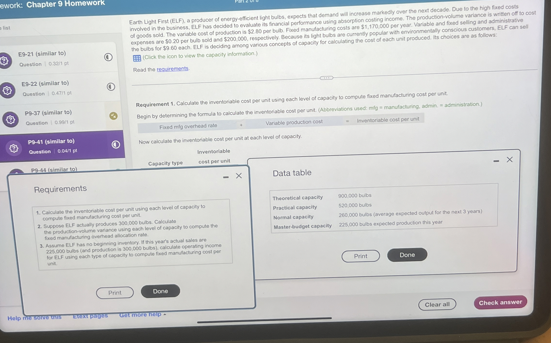  E9-21(similar to) Question |0.32/1 pt E9-22(similar to) Question |0.47/1 pt P9-37(similar