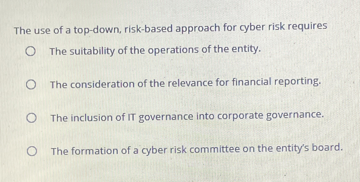  The use of a top-down, risk-based approach for cyber risk requires