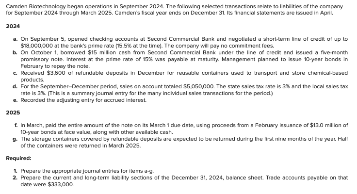  Prepare the appropriate journal entries for Items a-g. Note: If no