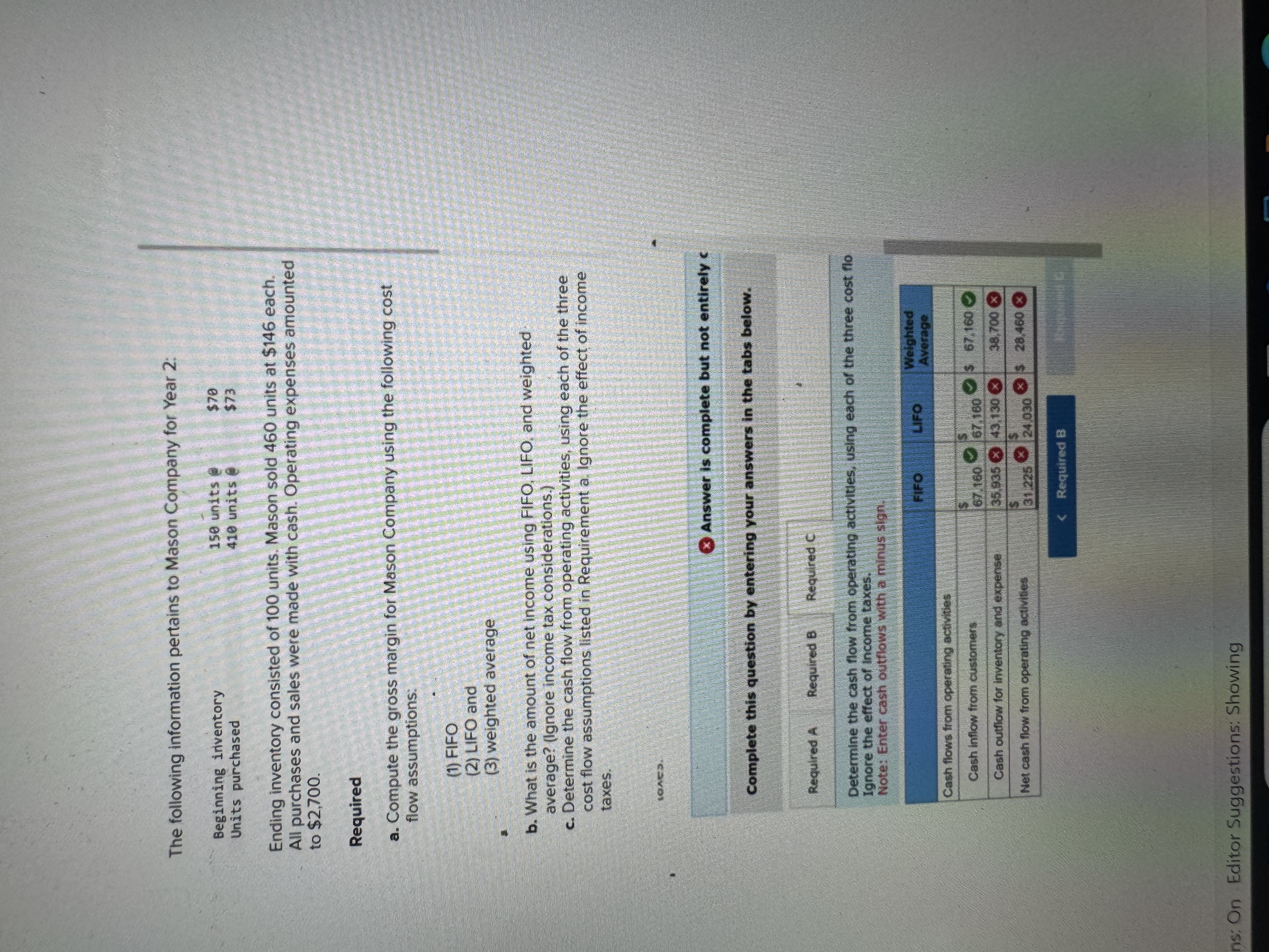  c. Deter mine the cash flow from operating activities, effect of