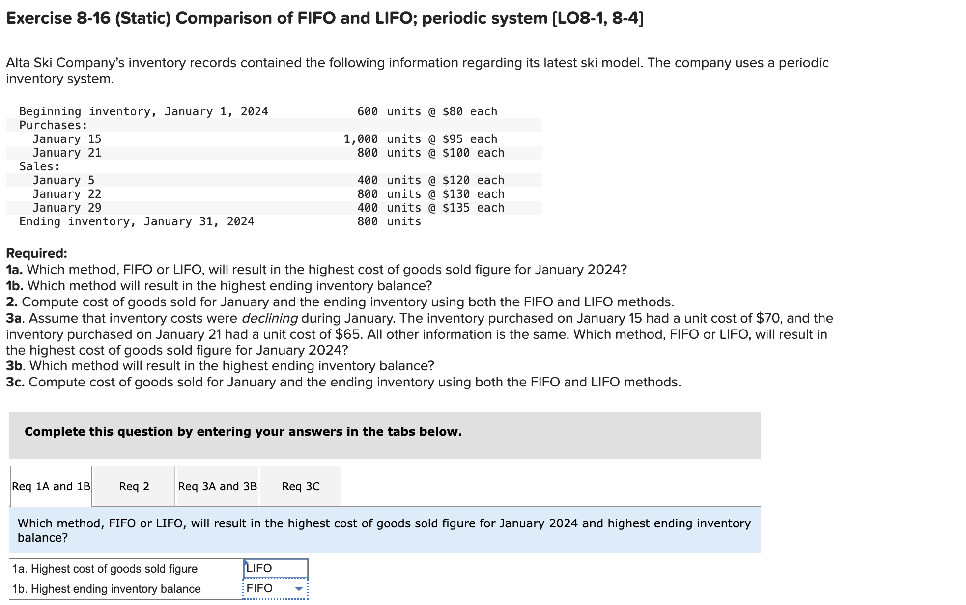  Exercise 8-16(Static) Comparison of FIFO and LIFO; periodic system [LO8-1,8-4] Alta