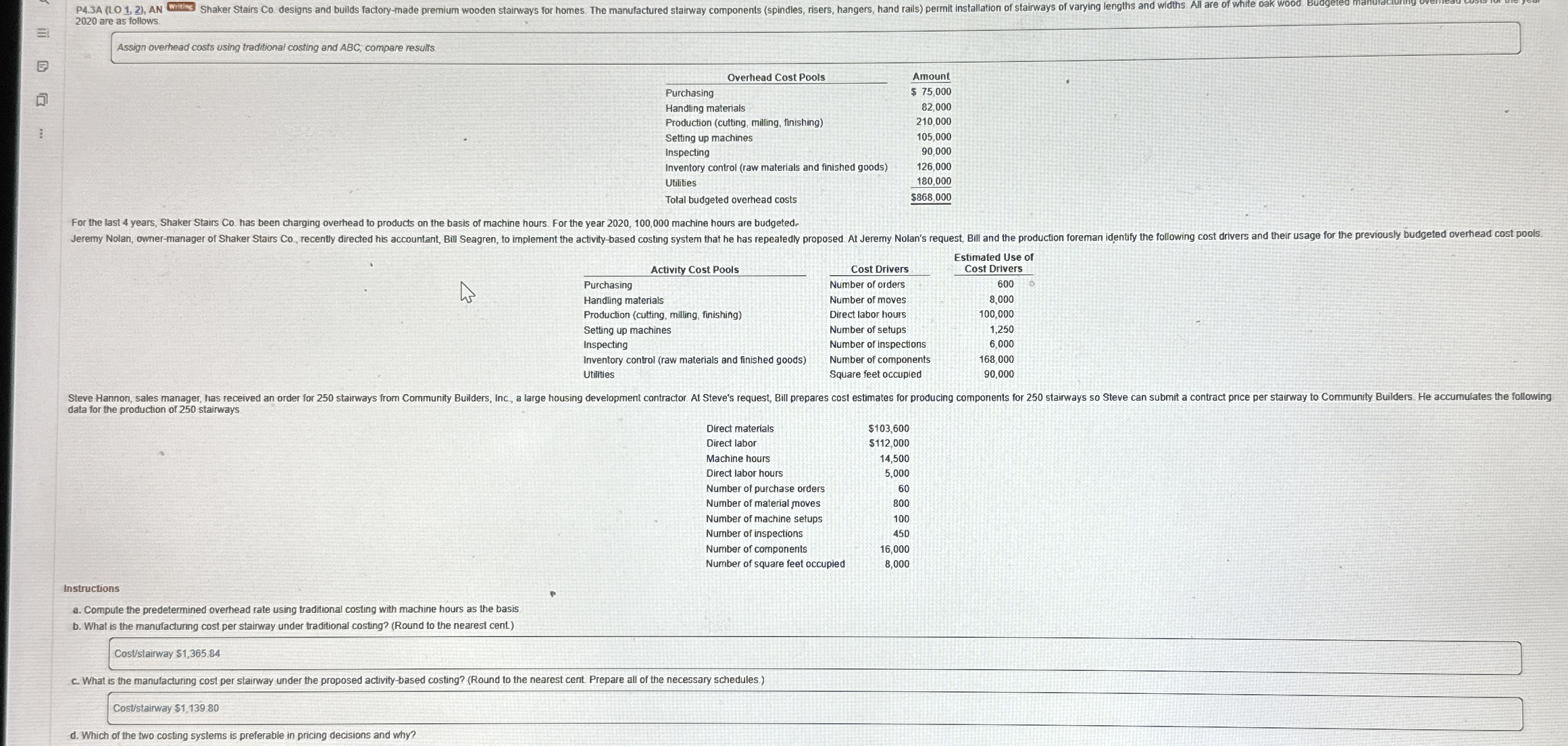  P4.3A (LO 1,2), AN Writing Shaker Stairs Co. designs and builds