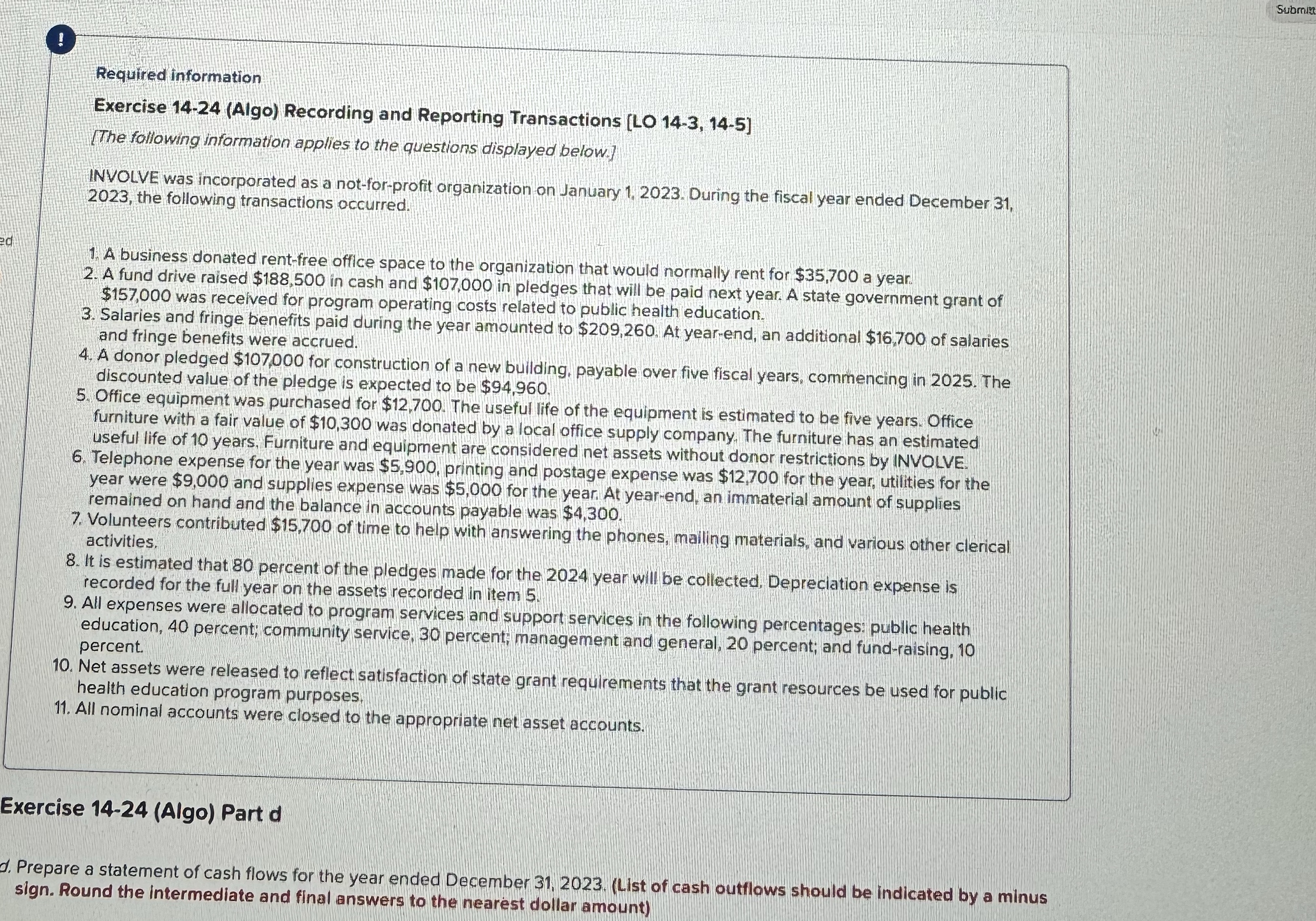  Required information Exercise 14-24(Algo) Recording and Reporting Transactions [LO 14-3,14-5] [The