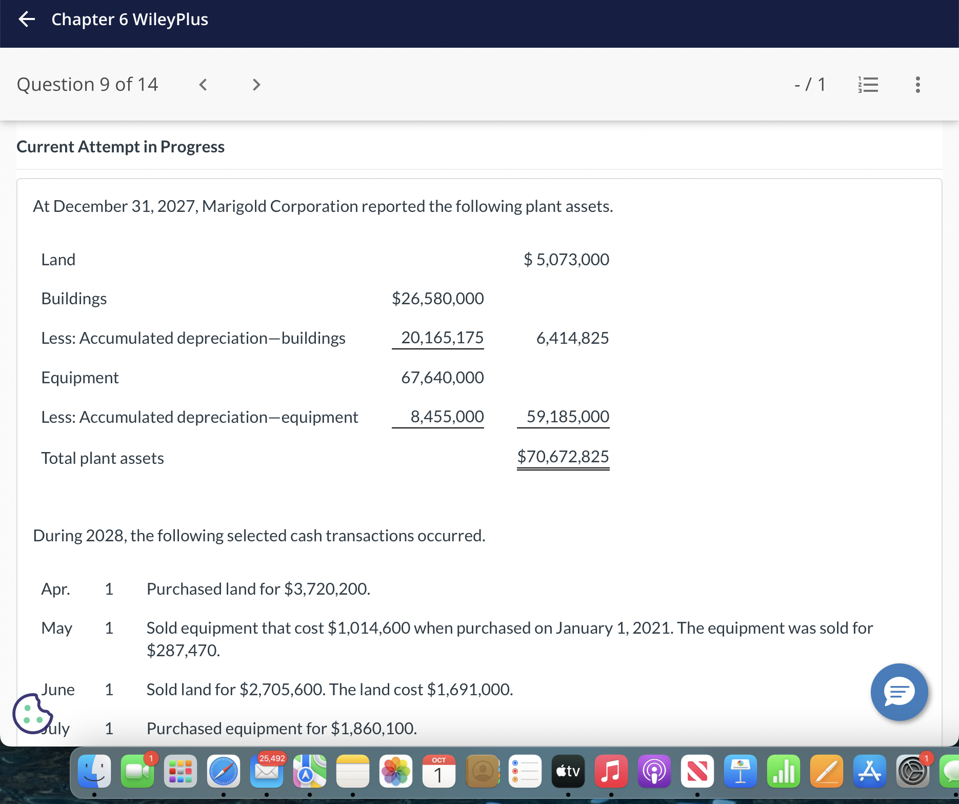  At December 31,2027, Marigold Corporation reported the following plant assets. During