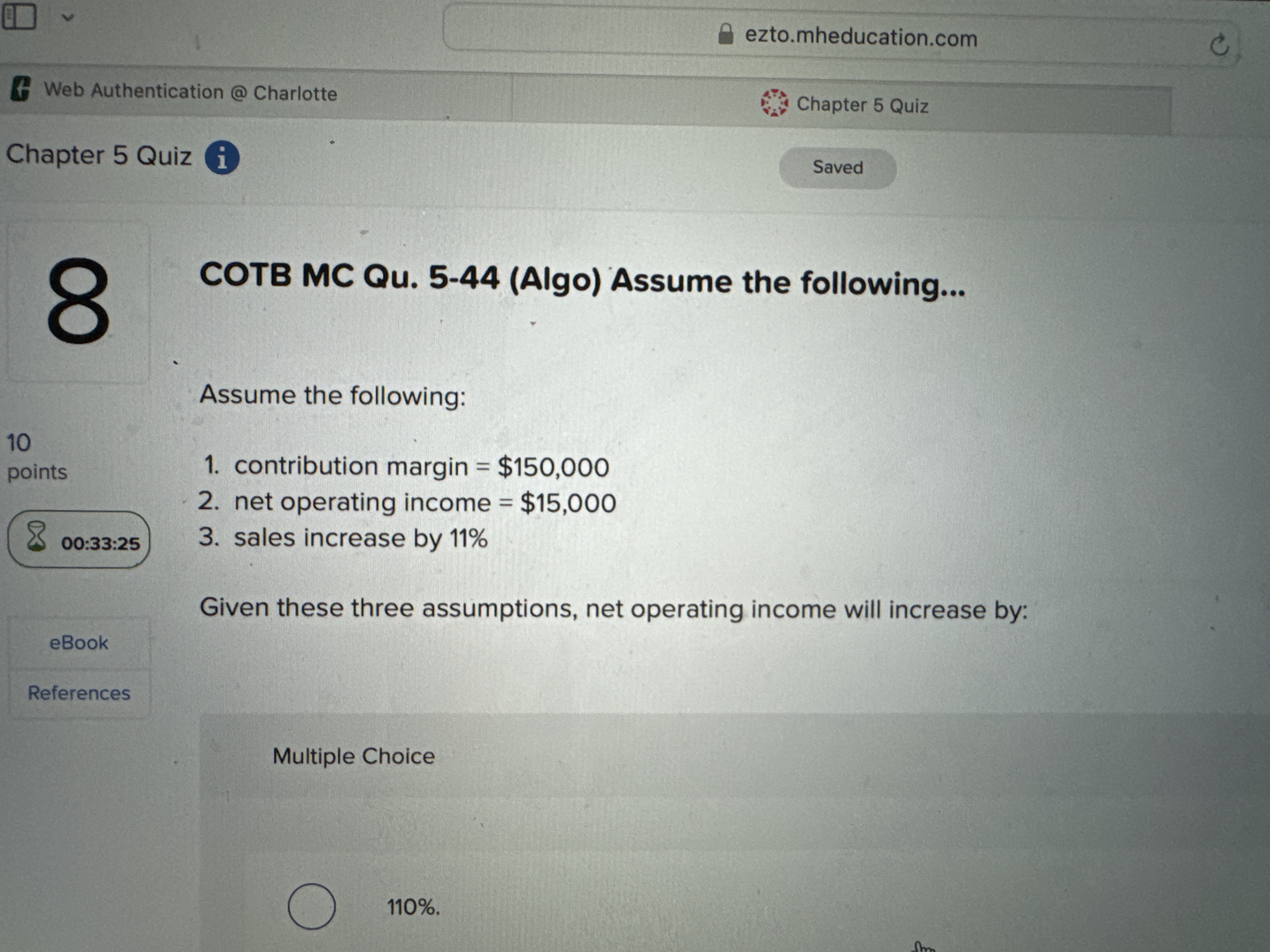 COTB MC Qu.5-44(Algo) Assume the following... Assume the following: contribution margin