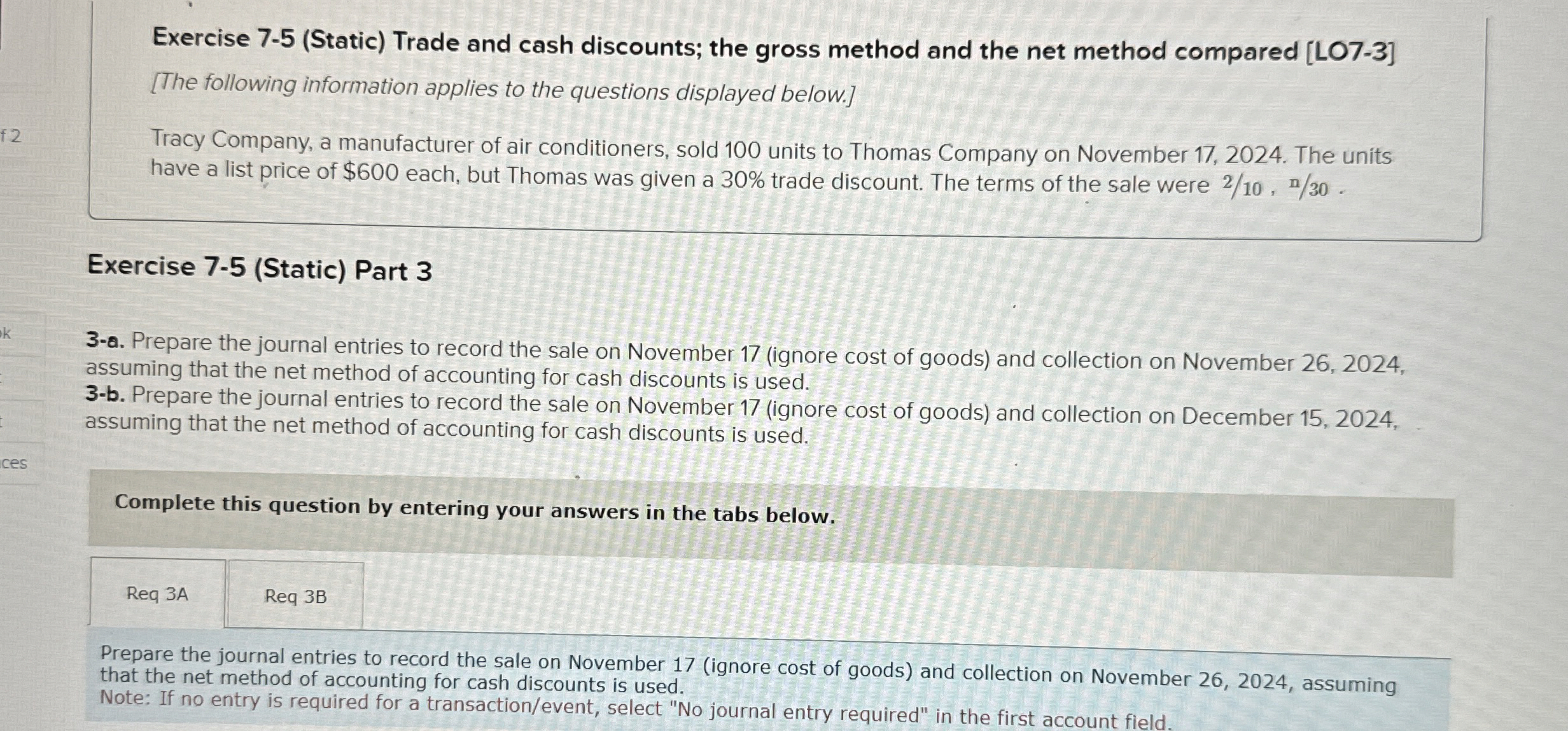  Exercise 7-5(Static) Trade and cash discounts; the gross method and the