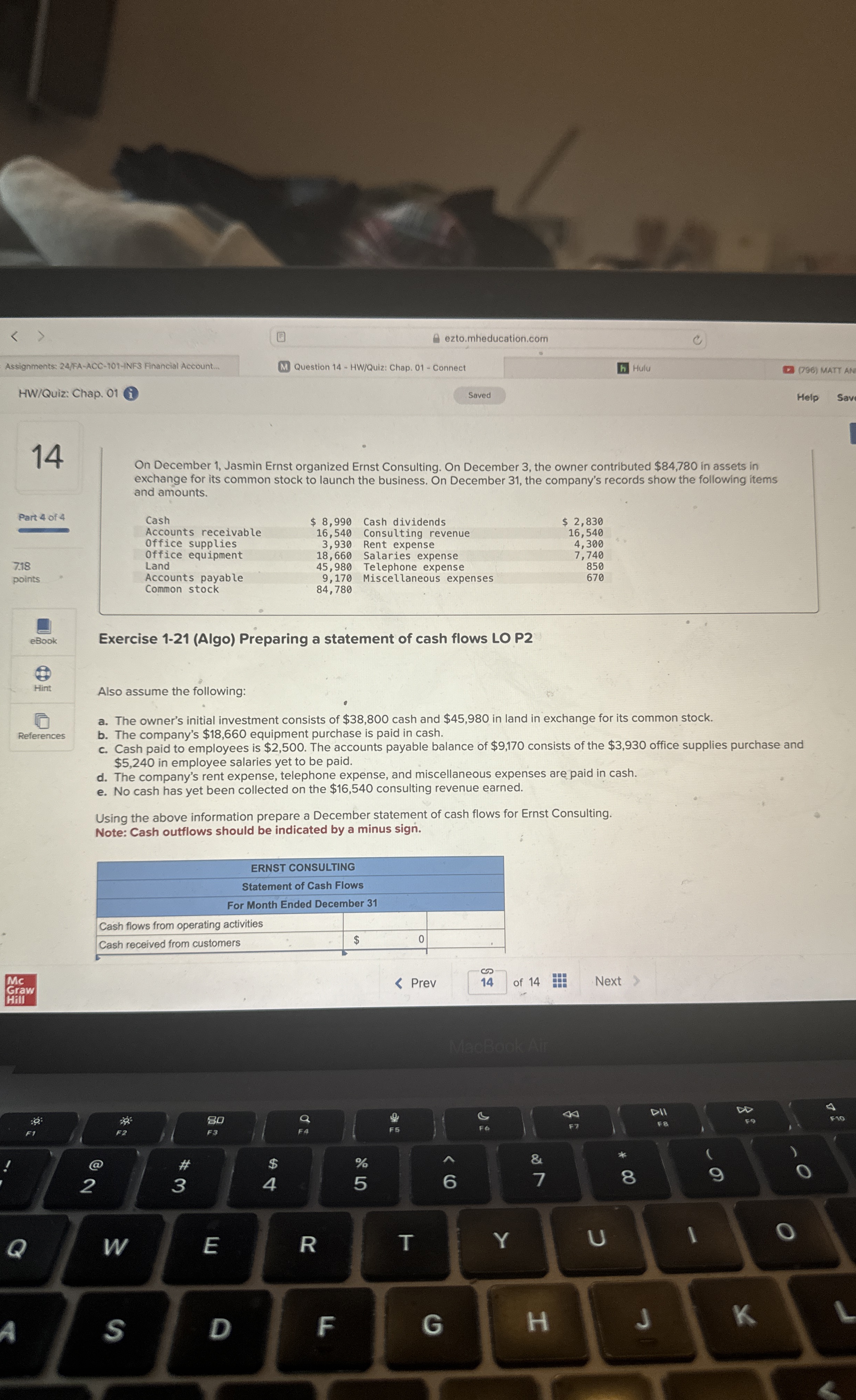  Exercise 1-21(Algo) Preparing a statement of cash flows LO P2 Also