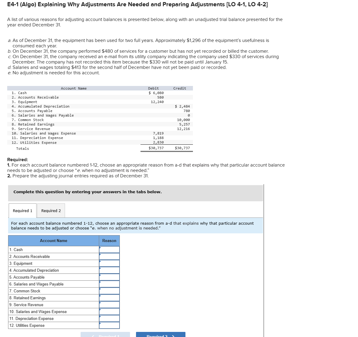  E4-1(Algo) Explaining Why Adjustments Are Needed and Preparing Adjustments [LO 4-1,