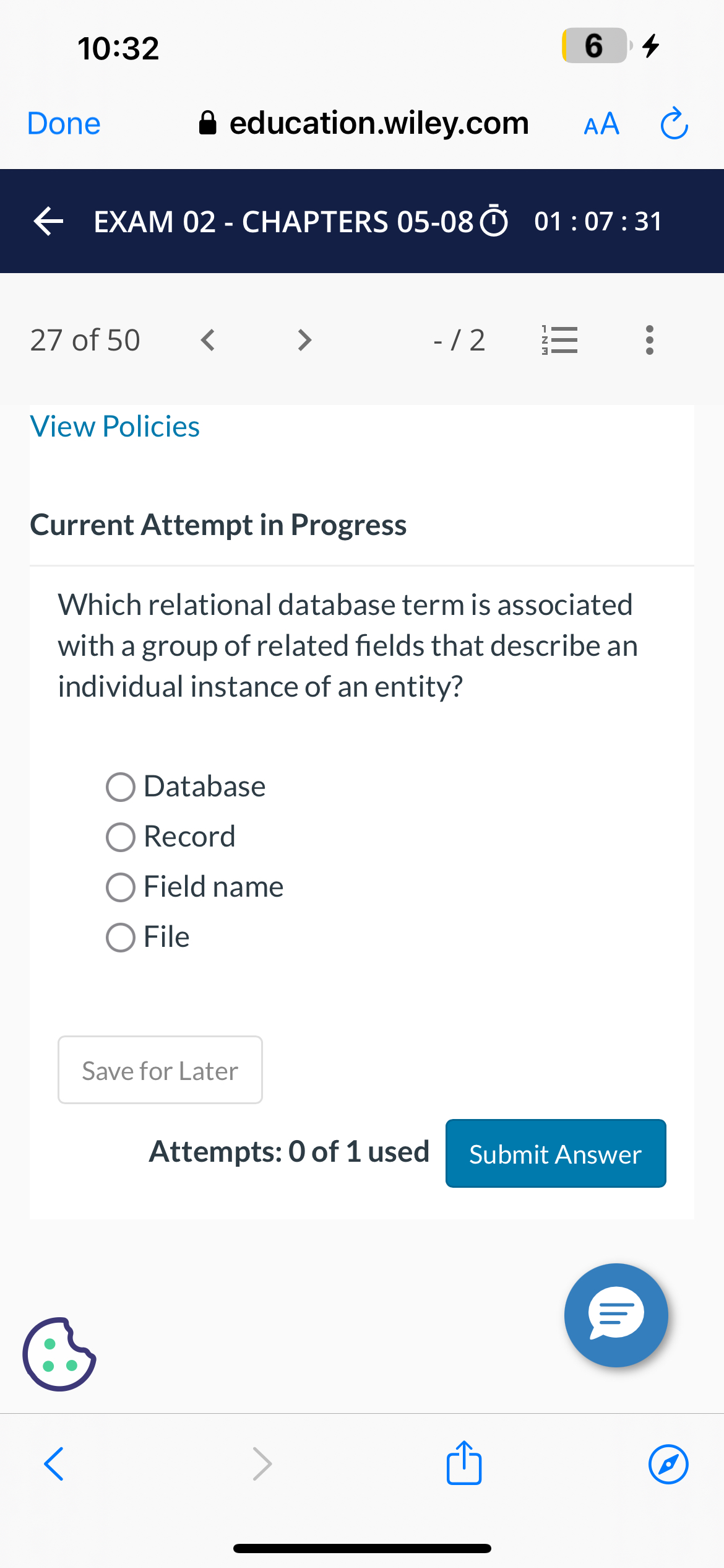  Current Attempt in Progress Which relational database term is associated with