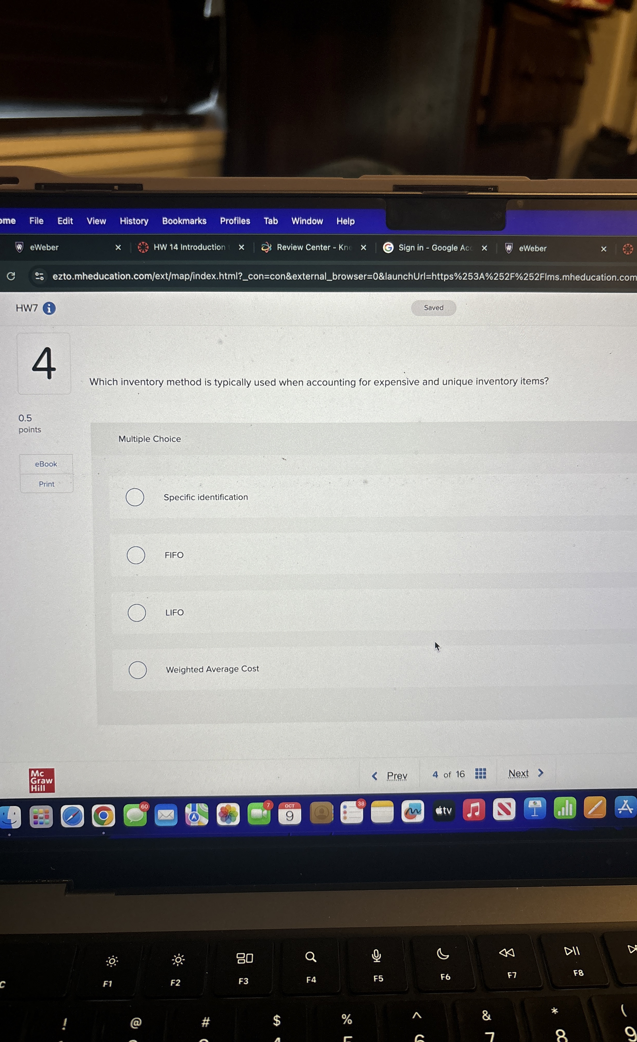  Which inventory method is typically used when accounting for expensive and