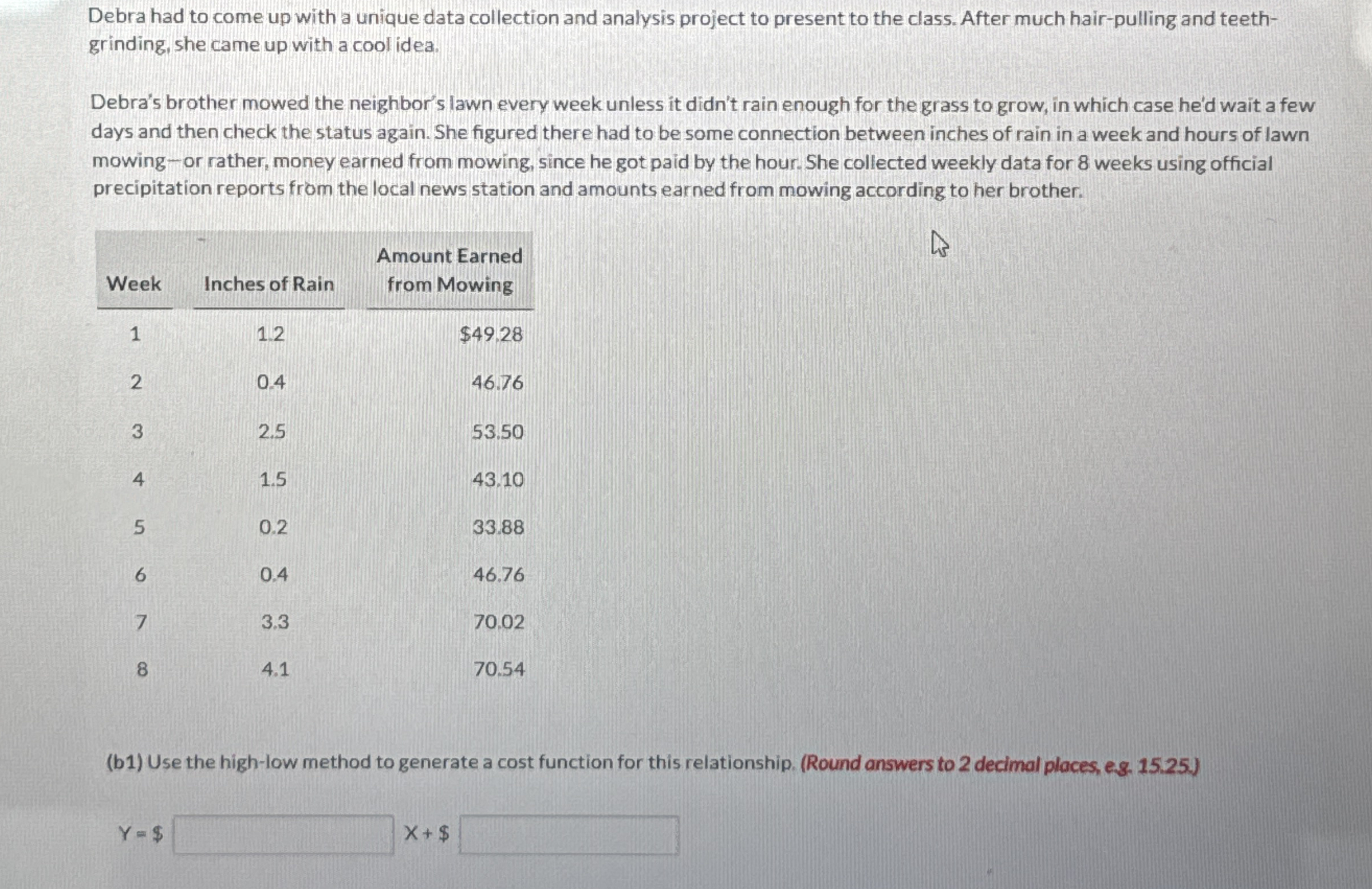  Debra had to come up with a unique data collection and