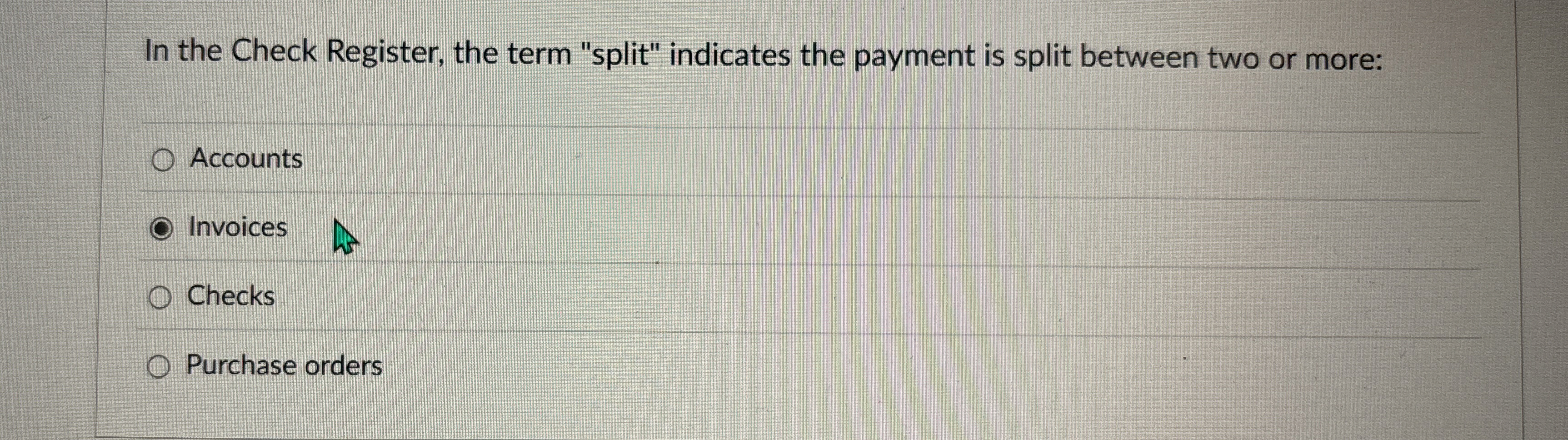  In the Check Register, the term "split" indicates the payment is