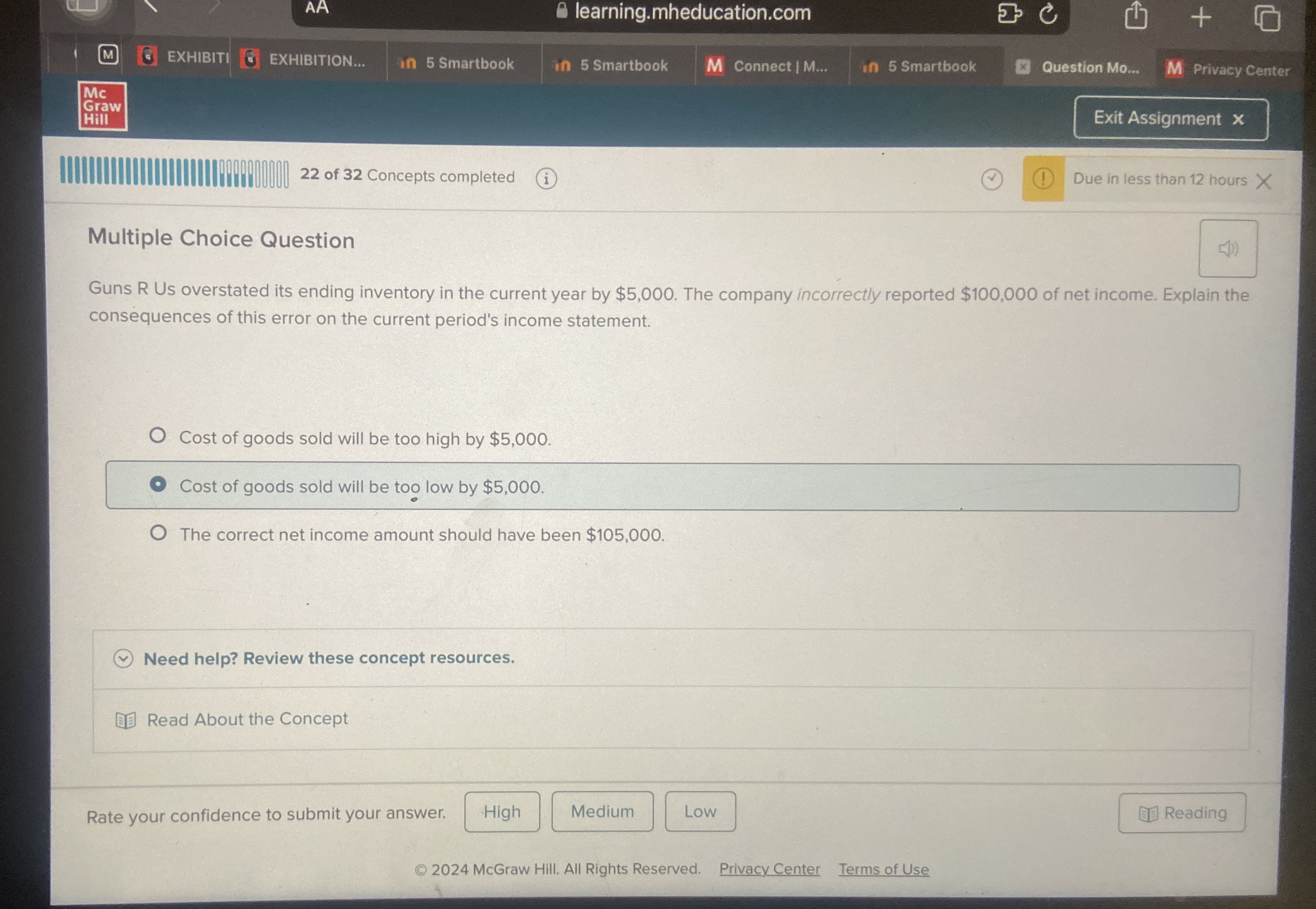  Multiple Choice Question Guns R Us overstated its ending inventory in