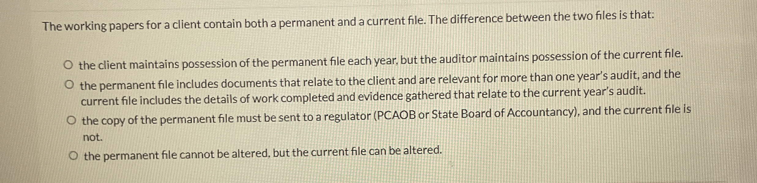  The working papers for a client contain both a permanent and