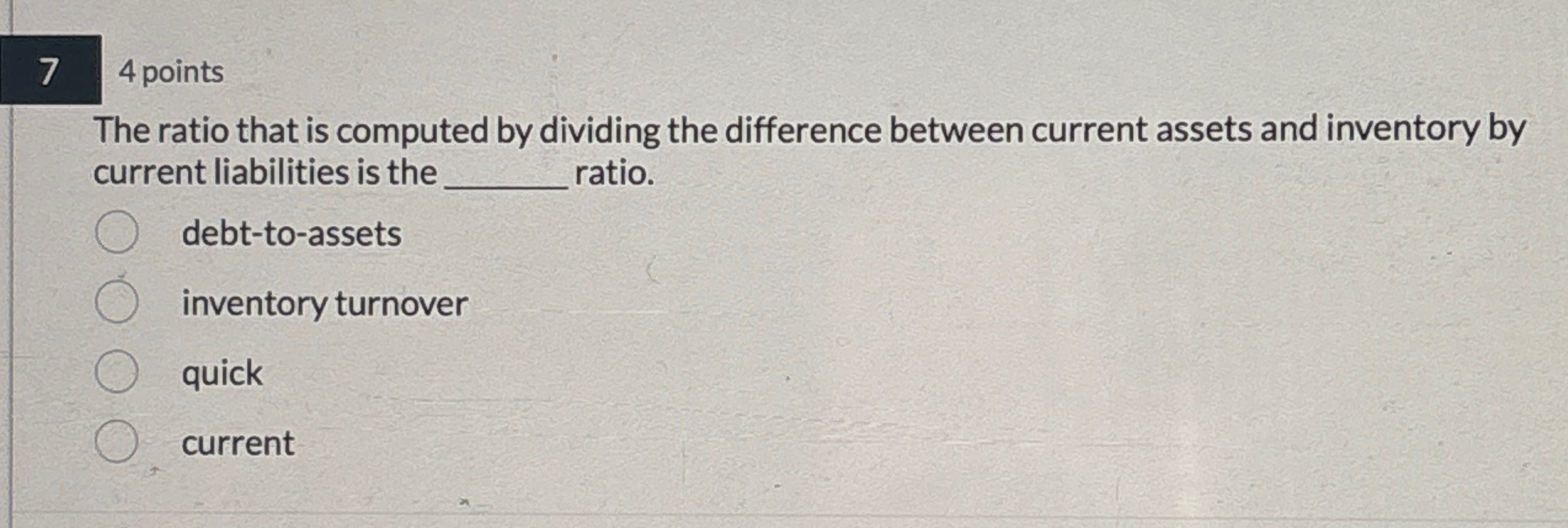  The ratio that is computed by dividing the difference between current
