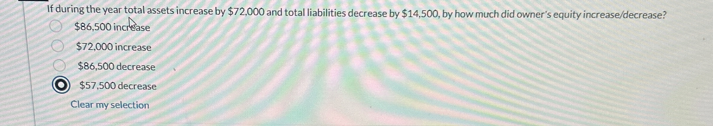  If during the year total assets increase by $72,000 and total