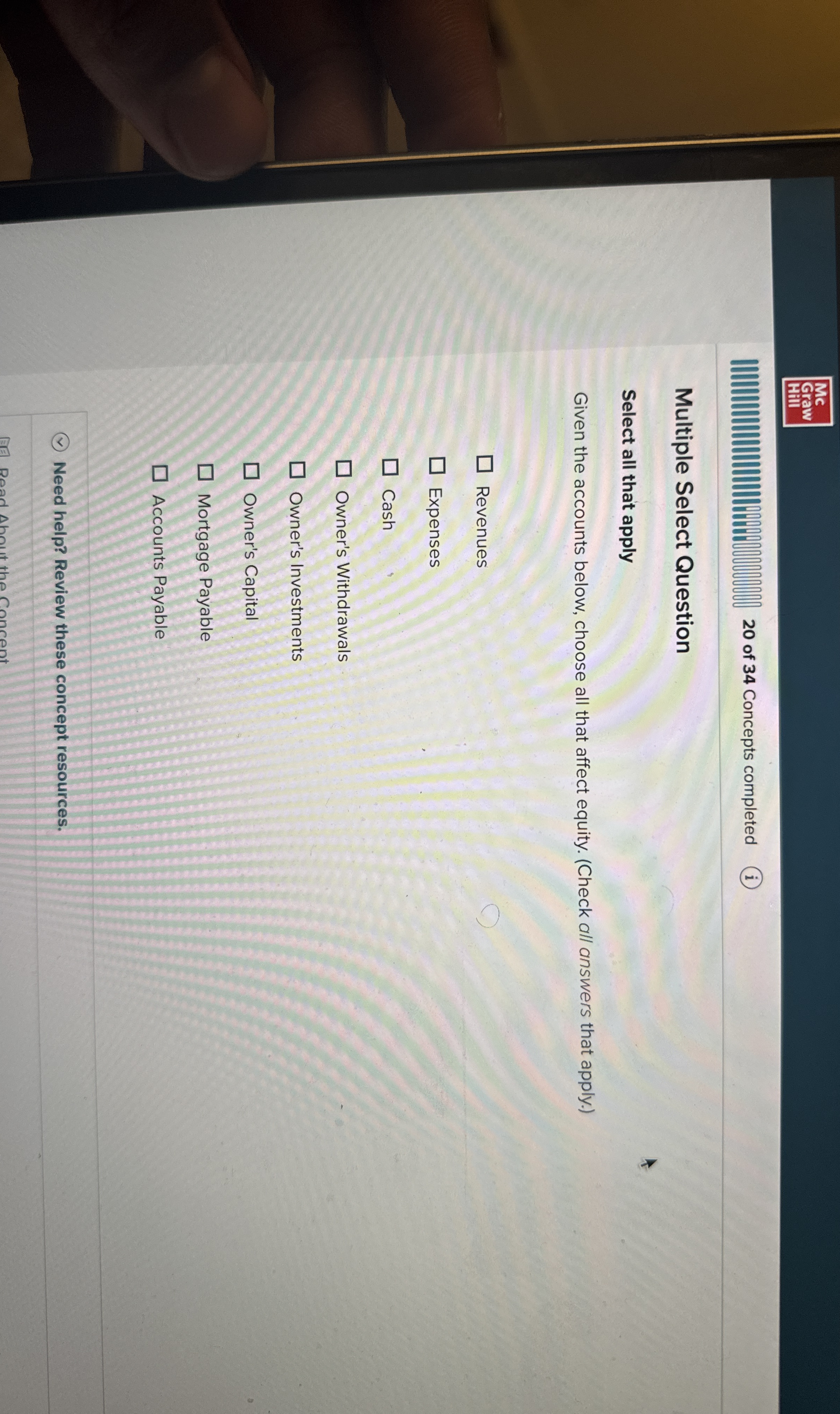  Multiple Select Question Select all that apply Given the accounts below,