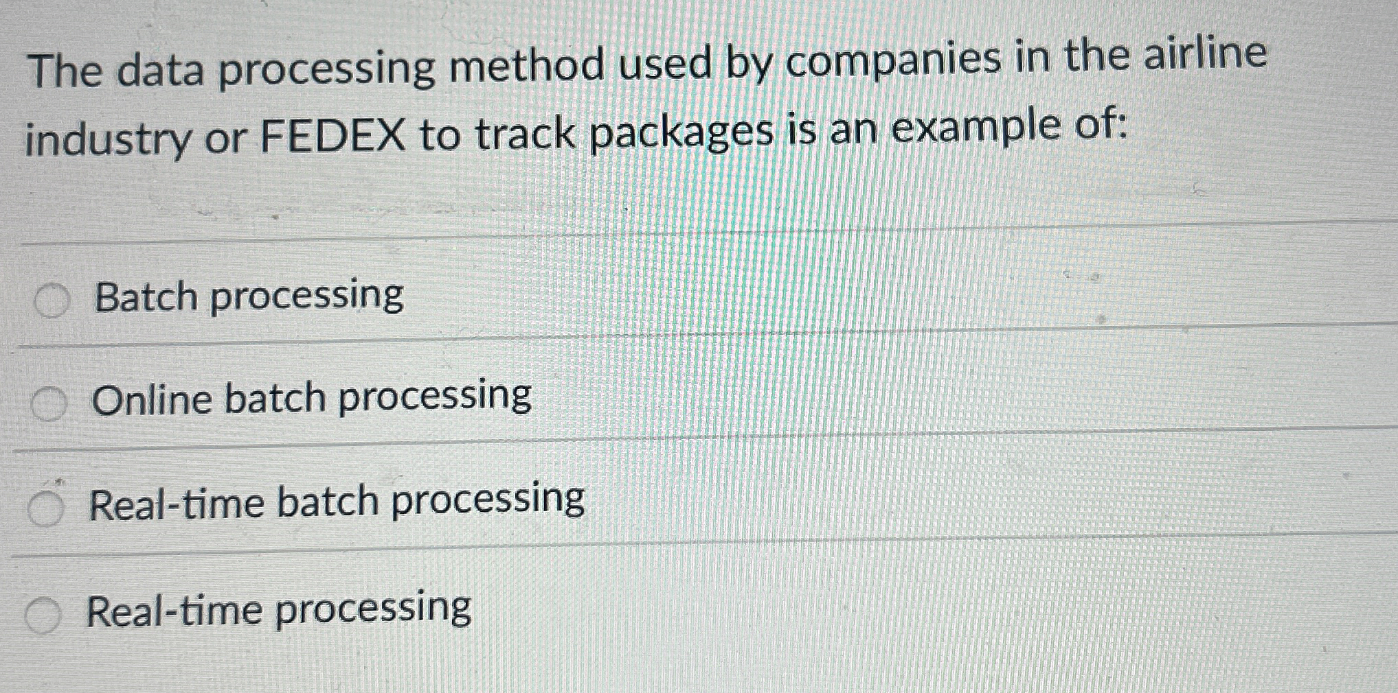  The data processing method used by companies in the airline industry