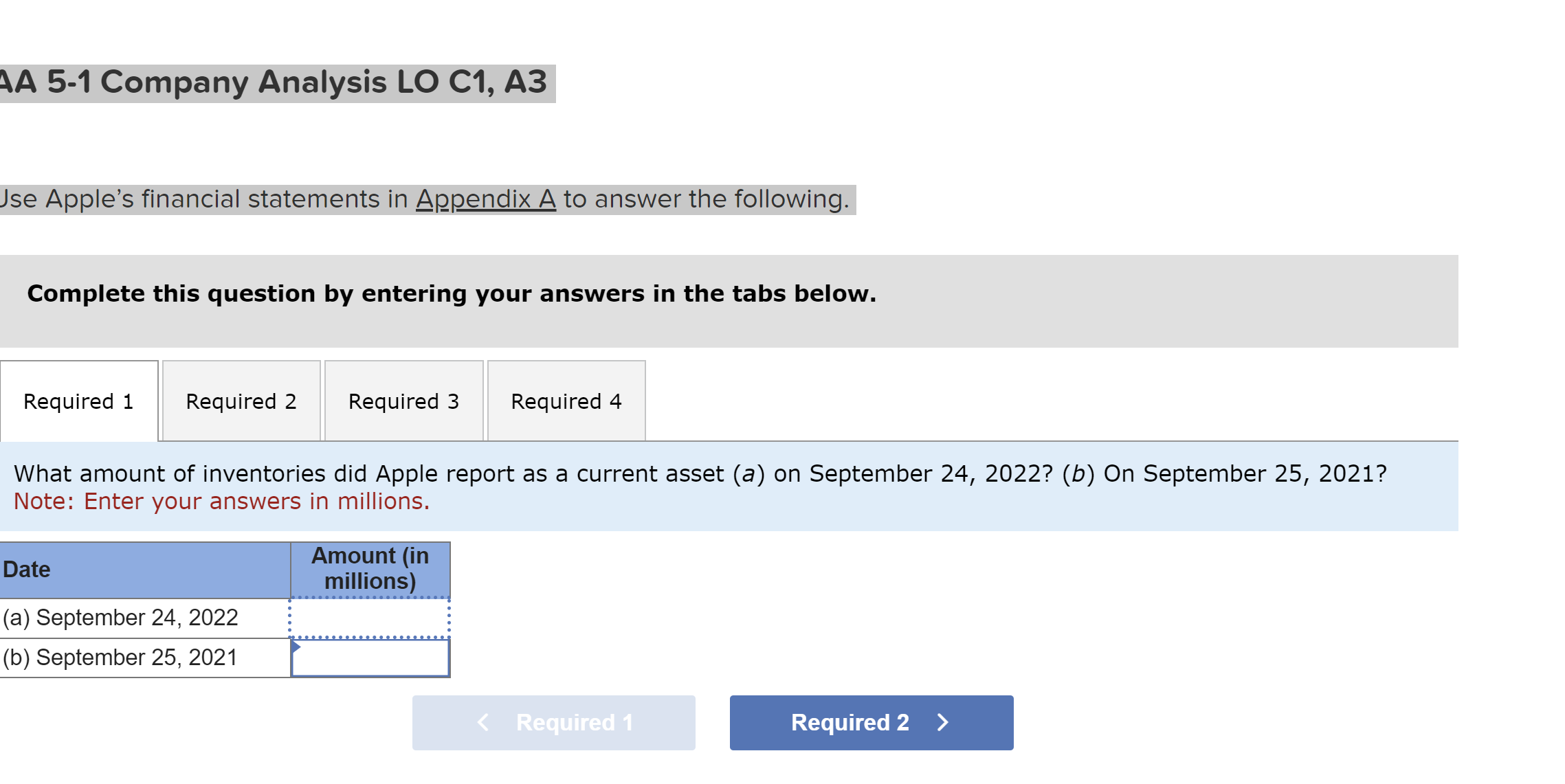  AA 5-1 Company Analysis LO C1, A3 Jse Apple's financial statements
