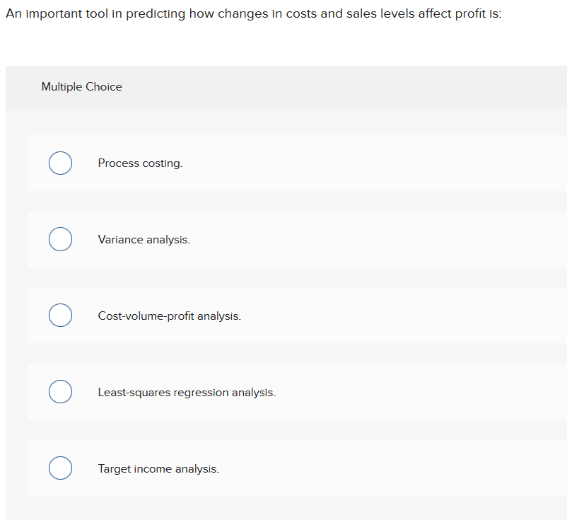 An important tool in predicting how changes in costs and sales