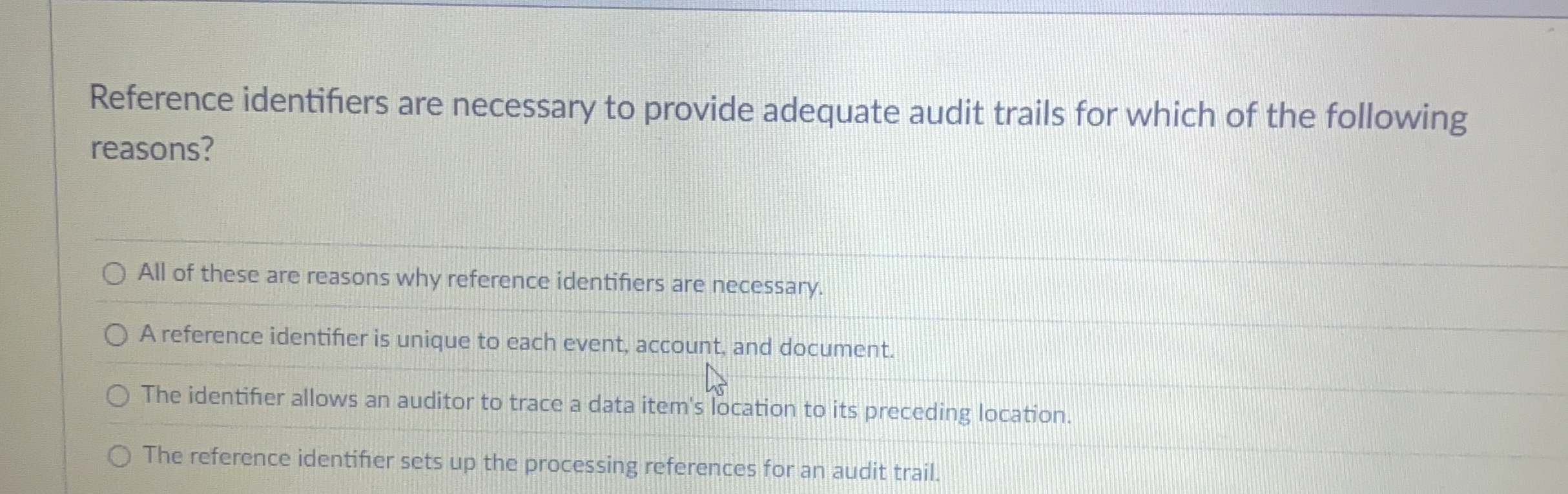  Reference identifiers are necessary to provide adequate audit trails for which