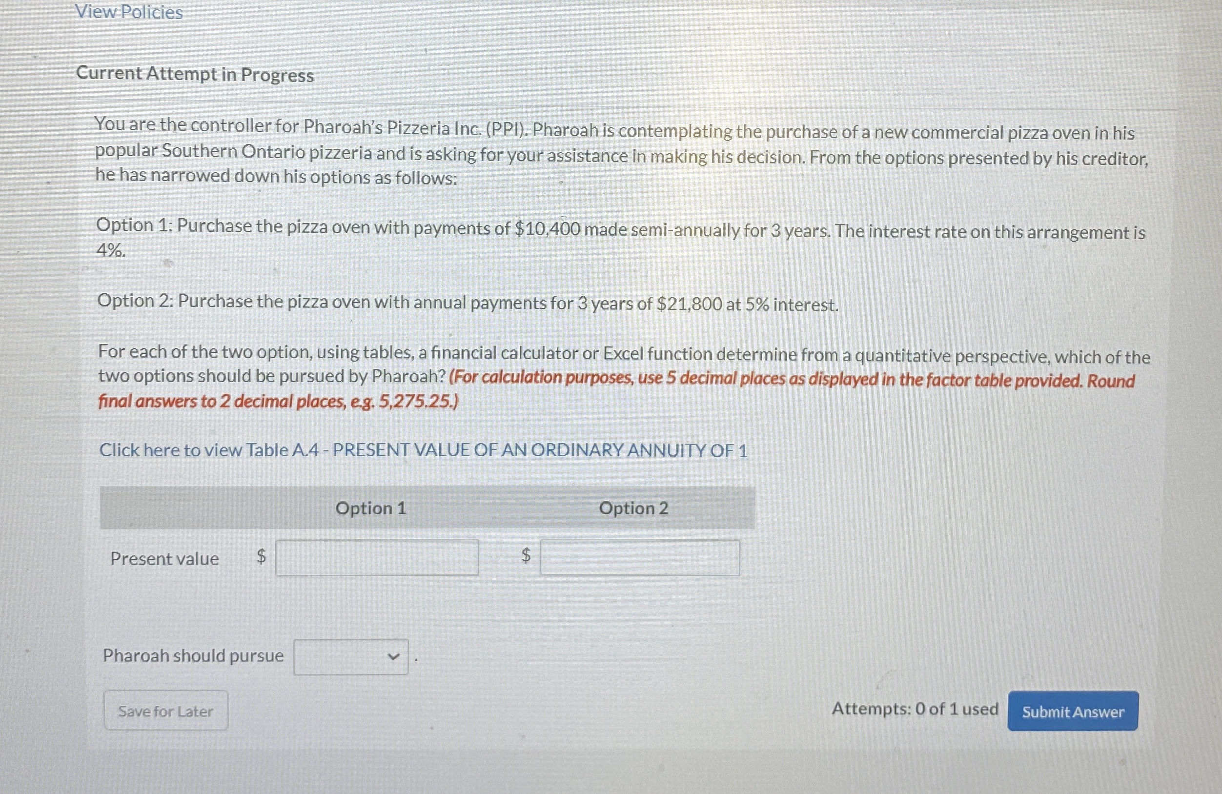  Current Attempt in Progress You are the controller for Pharoah's Pizzeria