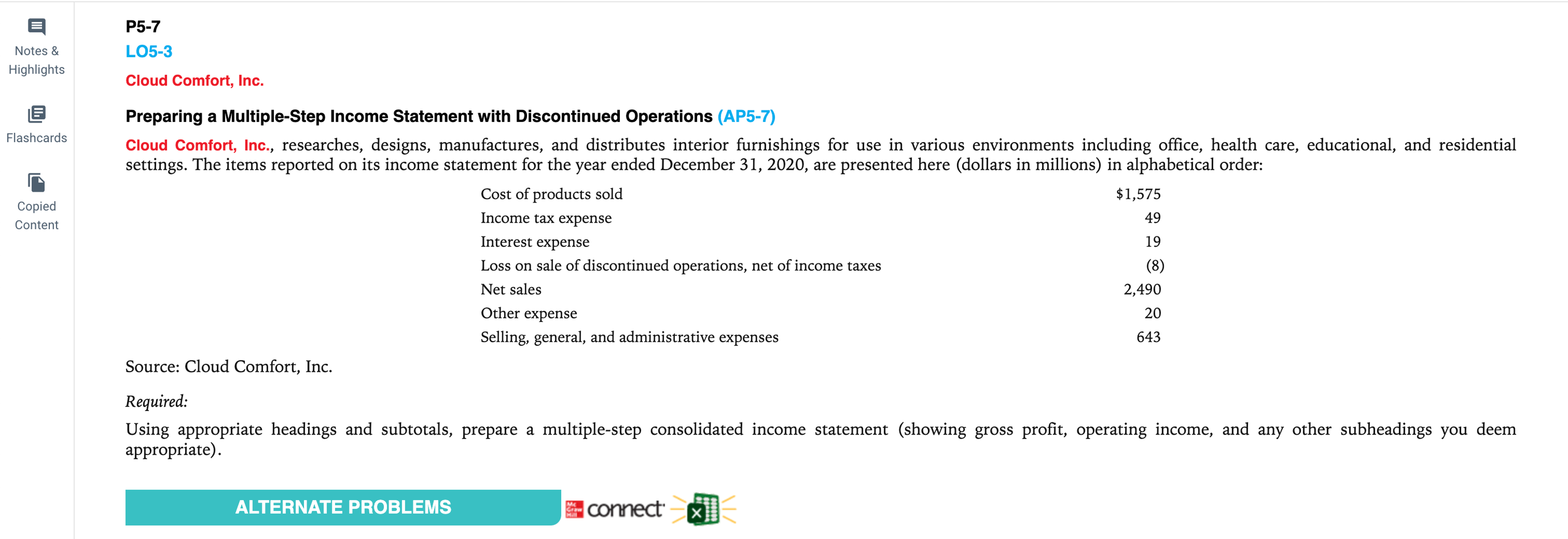  Notes & LO5-3 Highlights Cloud Comfort, Inc. Preparing a Multiple-Step Income