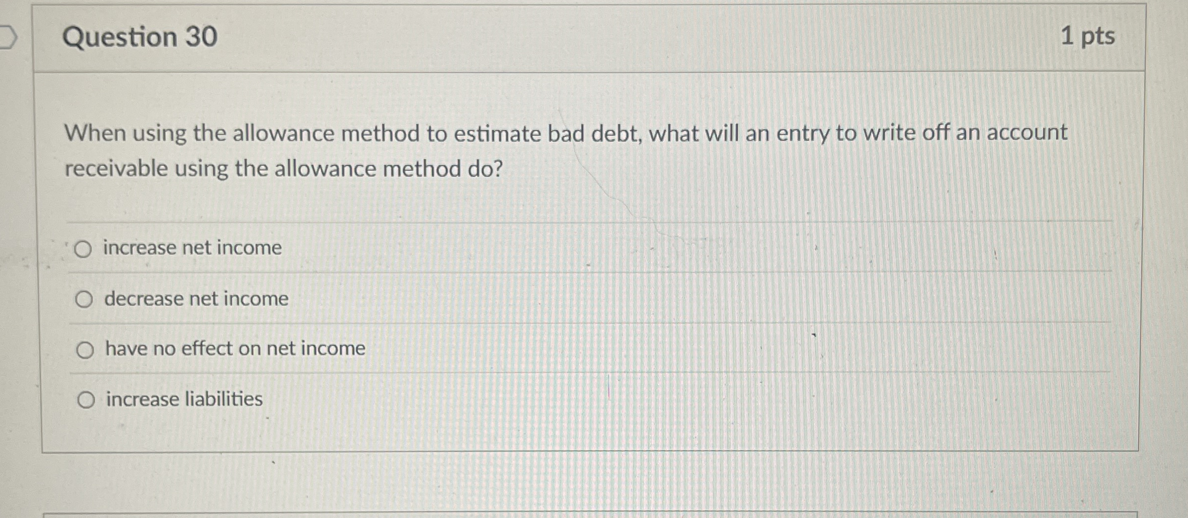  Question 30 When using the allowance method to estimate bad debt,